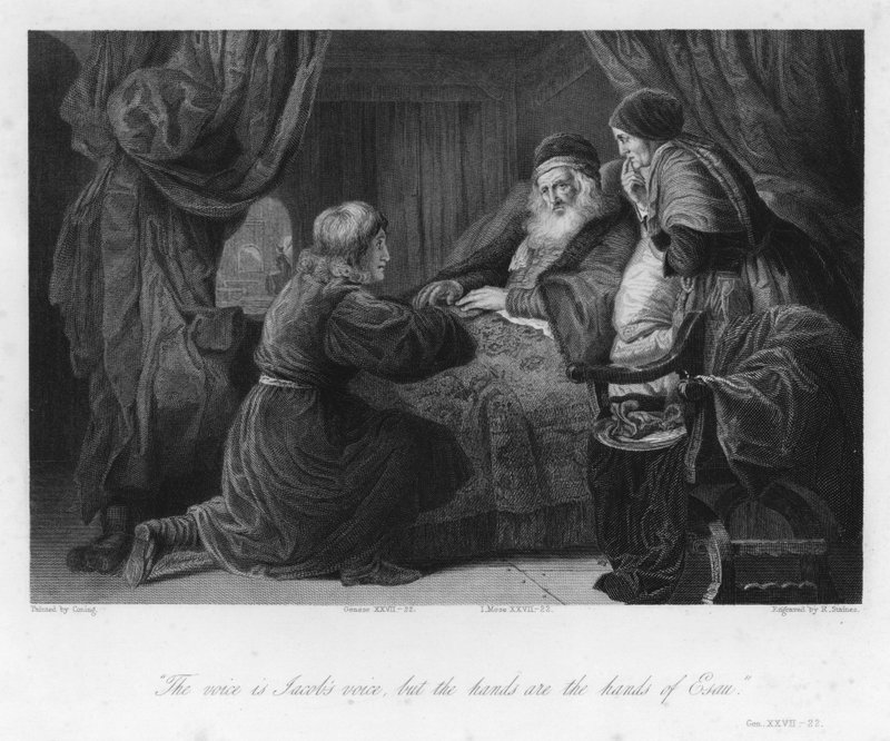Isacco benedice Giacobbe, Genesi XXVII, 22 (incisione) da English School