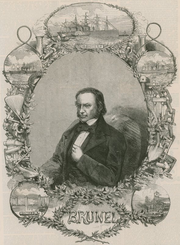 Isambard Kingdom Brunel circondato da alcune delle sue realizzazioni da English School