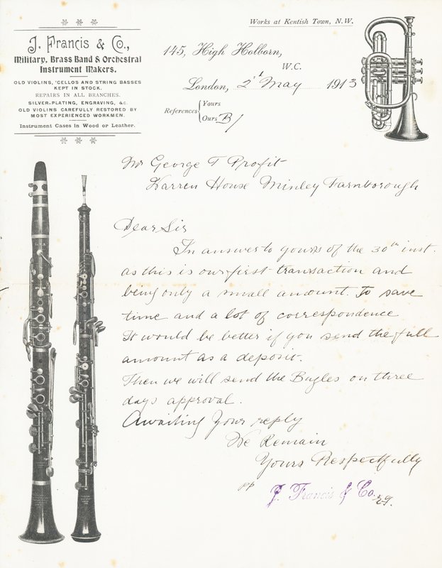 J Francis & Co, produttori di strumenti militari, di ottoni e orchestrali da English School