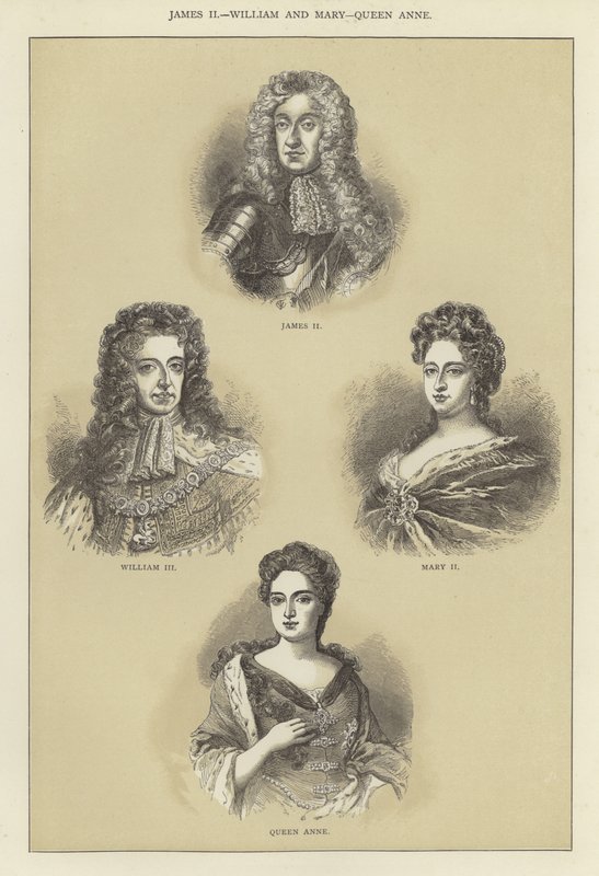 Giacomo II, Guglielmo e Maria, Regina Anna da English School