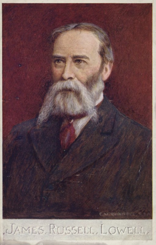 James Russell Lowell (1819-1891), poeta e diplomatico americano (litografia a colori) da English School