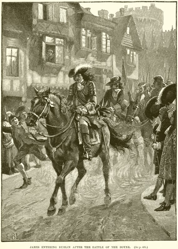 Giacomo entra a Dublino dopo la battaglia del Boyne da English School