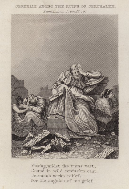 Geremia tra le rovine di Gerusalemme, Lamentazioni I, versetto 12 da English School