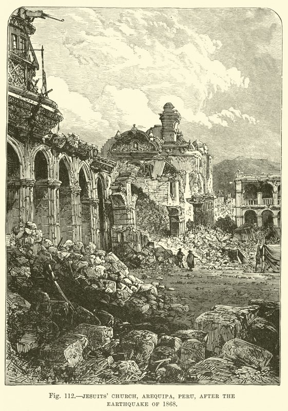Chiesa dei Gesuiti, Arequipa, Perù, dopo il terremoto del 1868 da English School