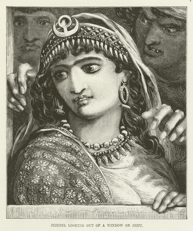 Jezebel guarda fuori da una finestra su Jehu da English School