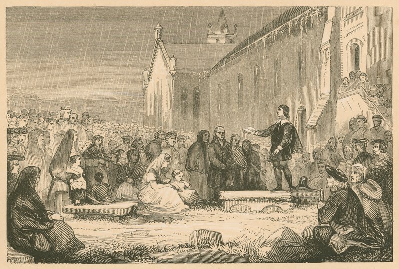 John Livingston che predica alla chiesa di Shotts da English School