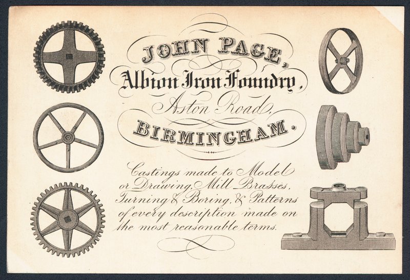 John Page, Albion Iron Foundry, biglietto commerciale da English School