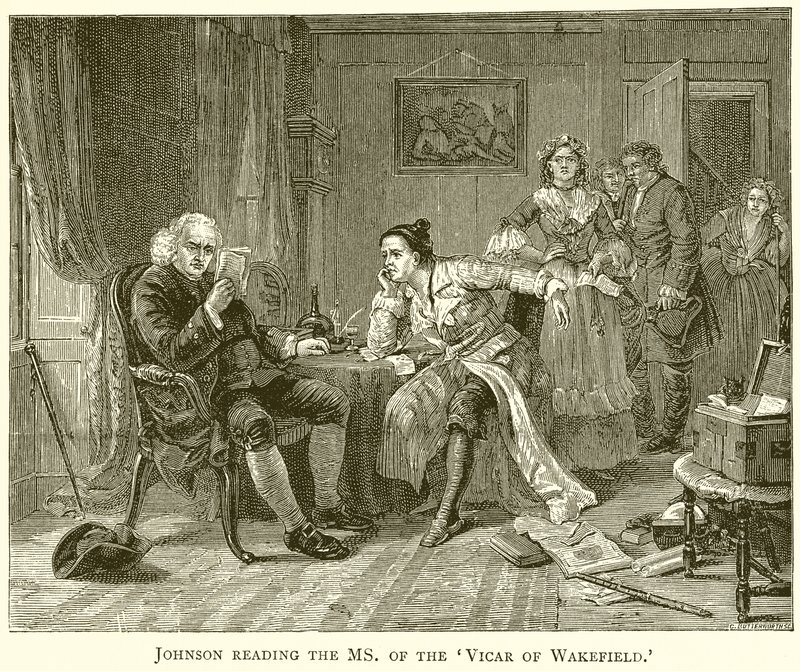 Johnson che legge il manoscritto del Vicario di Wakefield da English School