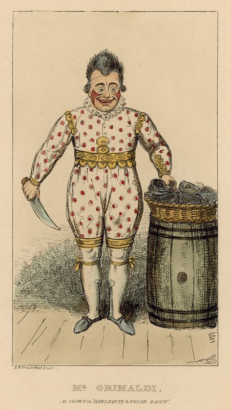 Joseph Grimaldi come Clown in Arlecchino e Fra