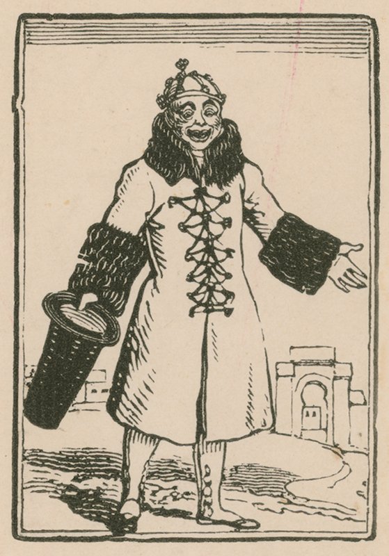 Joseph Grimaldi come Clown che canta Tutto il Mondo a Parigi, Surrey Theatre, 1814 da English School