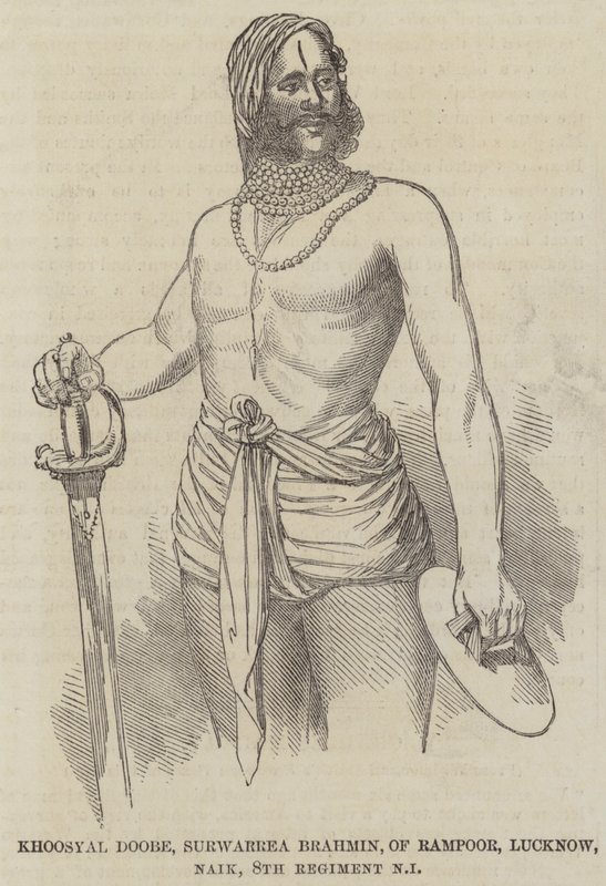 Khoosyal Doobe, Surwarrea Brahmin, di Rampoor, Lucknow, Naik, 8° Reggimento Fanteria Nativa da English School