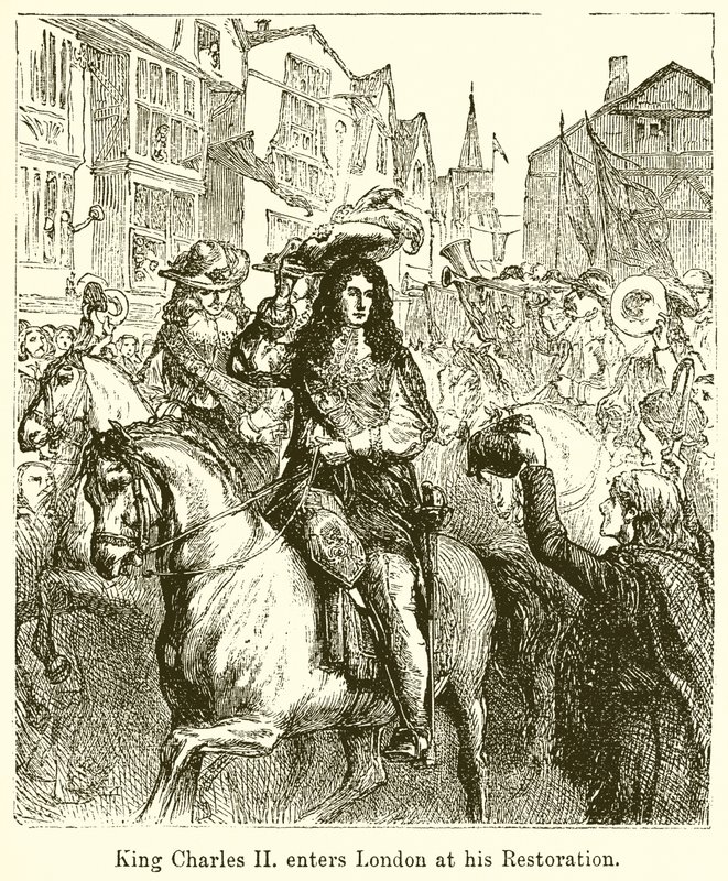 Re Carlo II entra a Londra alla sua Restaurazione da English School