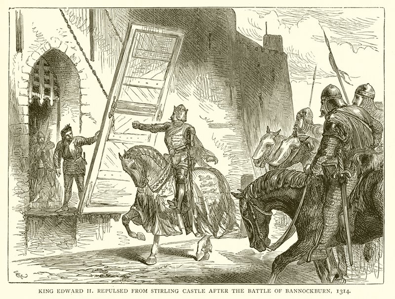 Re Edoardo II respinto dal castello di Stirling dopo la battaglia di Bannockburn, 1314 da English School