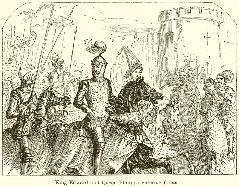 Re Edoardo e la regina Filippa entrano a Calais da English School