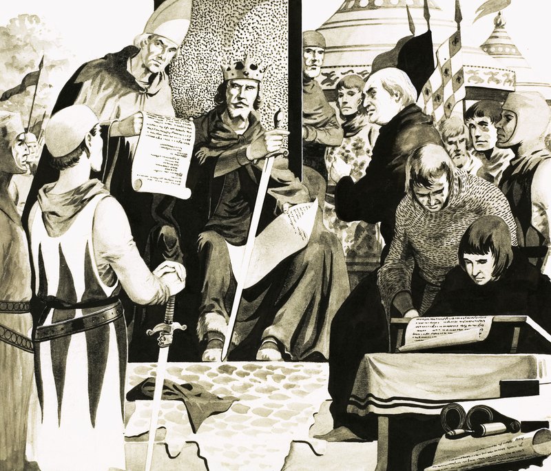 Re Giovanni si prepara a firmare la Magna Carta a Runnymede da English School
