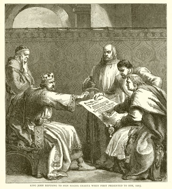 Re Giovanni rifiuta di firmare la Magna Carta quando gli viene presentata per la prima volta, 1215 da English School