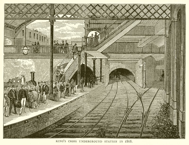 Stazione della metropolitana di Kings Cross nel 1868 da English School