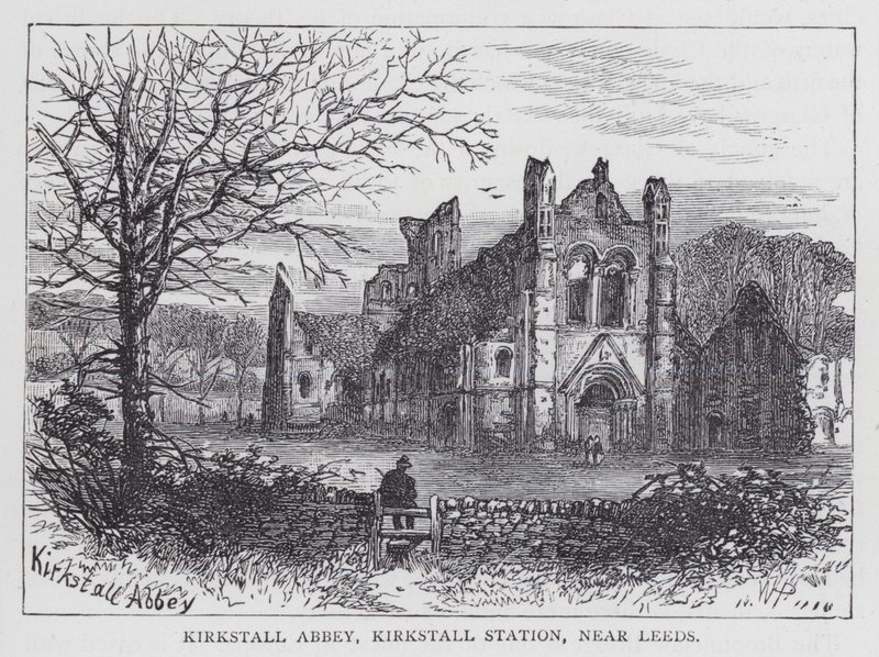 Abbazia di Kirkstall, Stazione di Kirkstall, vicino a Leeds (incisione) da English School