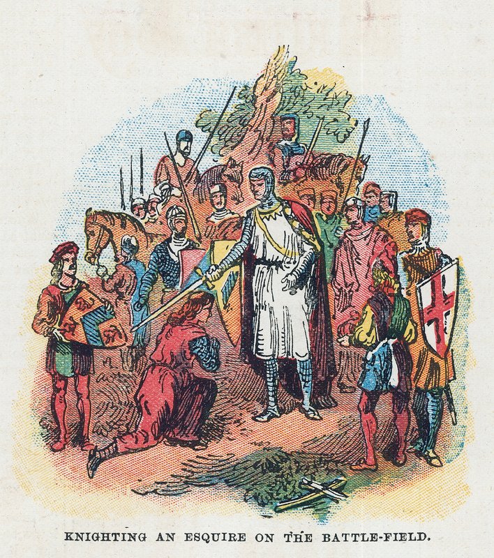 Investitura di uno scudiero sul campo di battaglia da English School