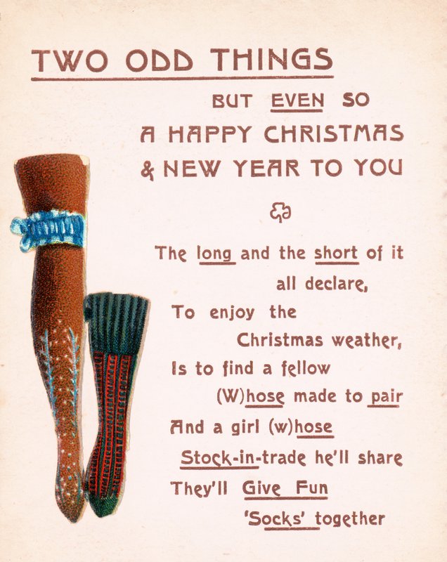 Calza e calzino da donna, cartolina di Natale da English School