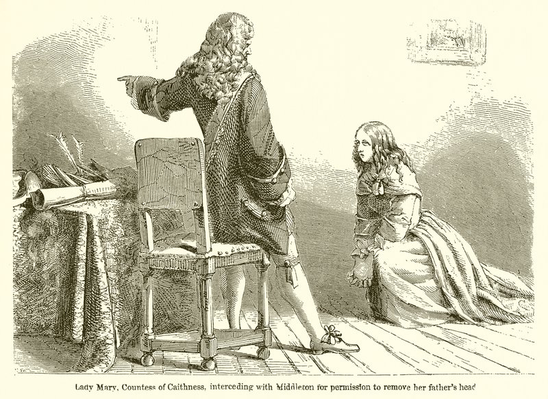 Lady Mary, contessa di Caithness, che intercede con Middleton per il permesso di rimuovere la testa di suo padre da English School