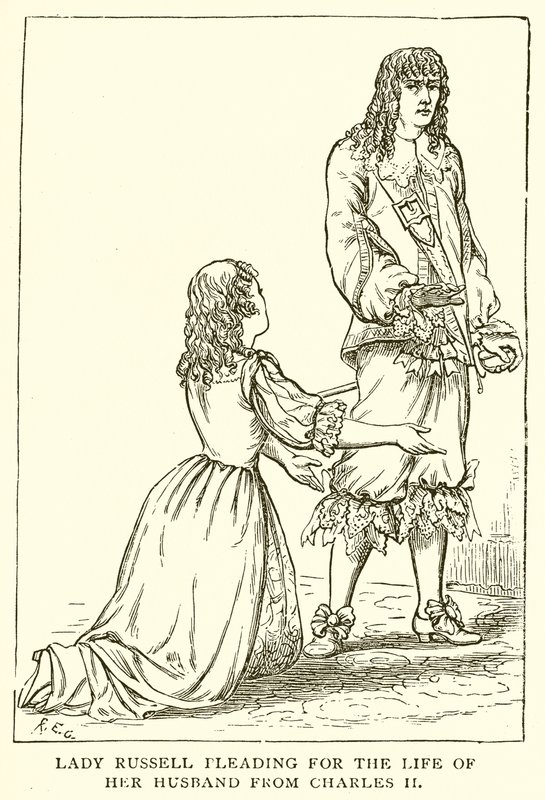 Lady Russell implora per la vita di suo marito da Carlo II da English School