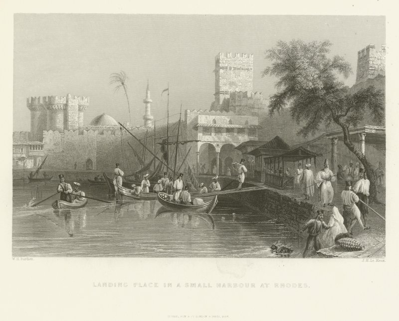 Luogo di sbarco in un piccolo porto a Rodi, 1837 da English School