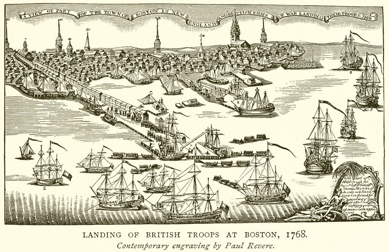 Sbarco delle truppe britanniche a Boston, 1768 da English School