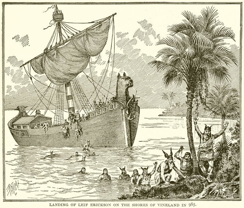 Sbarco di Leif Erickson sulle coste di Vinland nel 985 da English School