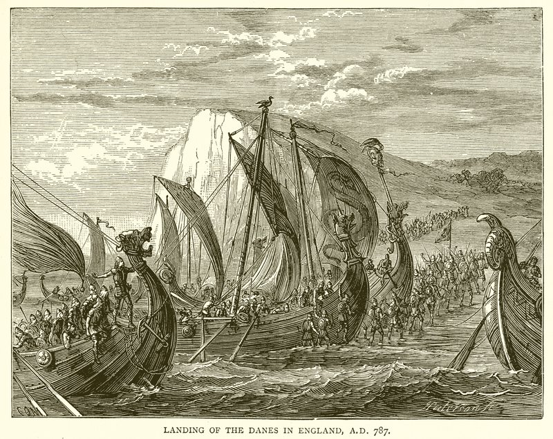 Sbarco dei danesi in Inghilterra, A.D. 787 da English School