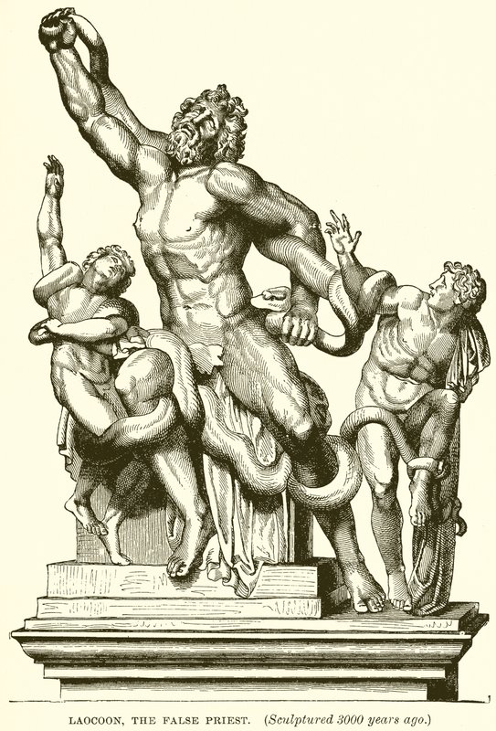 Laocoonte, il falso sacerdote. (Scolpito 3000 anni fa) (incisione) da English School