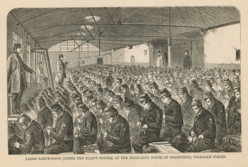 Grande stanza per la raccolta della stoppa nella Casa di Correzione di Middlesex da English School
