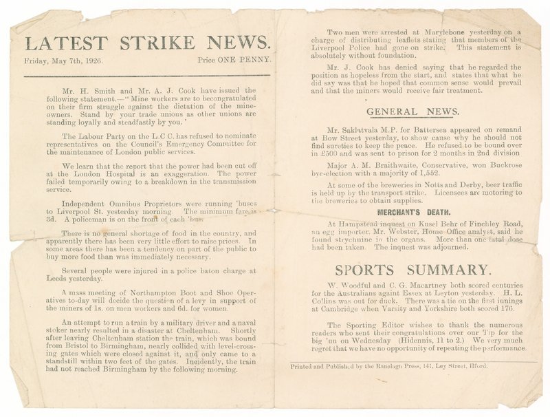 Ultime notizie sullo sciopero, 7 maggio 1926 da English School