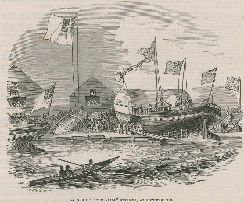 Varo del battello a vapore Ariel a Rotherhithe da English School