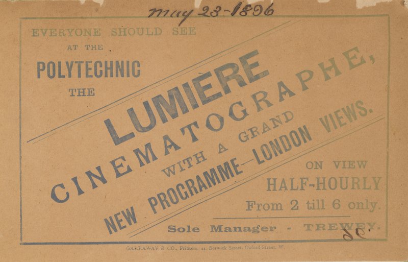 Volantino pubblicitario del Cinematografo Lumiere da English School