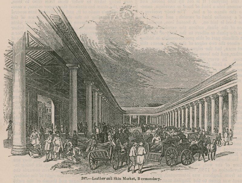 Mercato della pelle e del cuoio, Bermondsey, Londra da English School