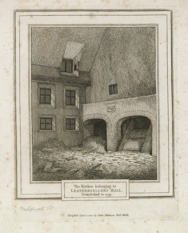 Leathersellers Hall, Bishopsgate Street. Demolito nel 1799 da English School