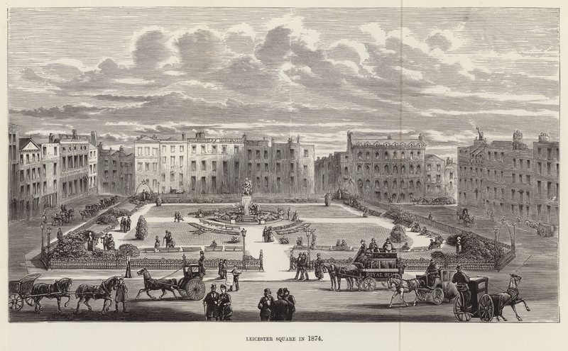 Leicester Square nel 1874 da English School