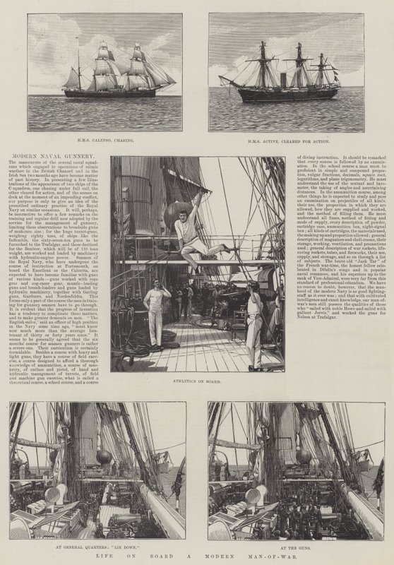 Vita a Bordo di una Nave da Guerra Moderna (incisione) da English School