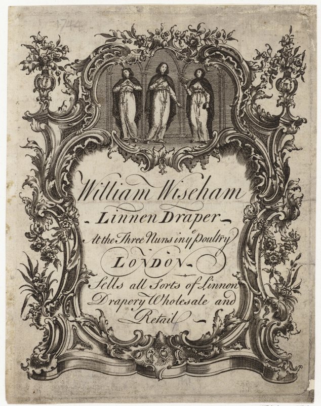 Venditore di lino, William Wiseham, biglietto da visita da English School