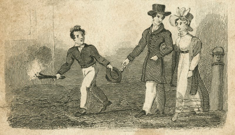 Ragazzo con la torcia, Londra (incisione) da English School