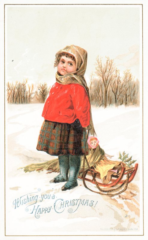 Bambina in piedi accanto a una slitta da English School