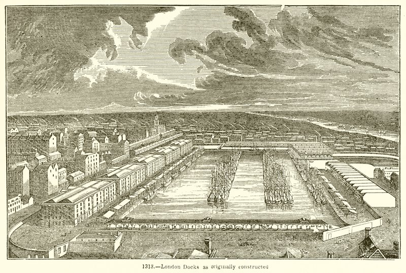 Docks di Londra come originariamente costruiti da English School