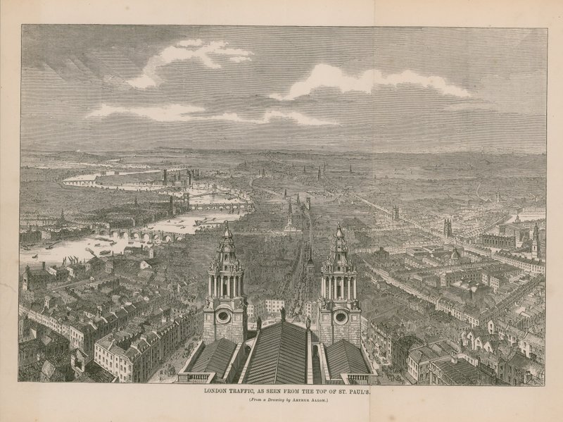 Traffico di Londra visto dalla cima della Cattedrale di St Paul da English School