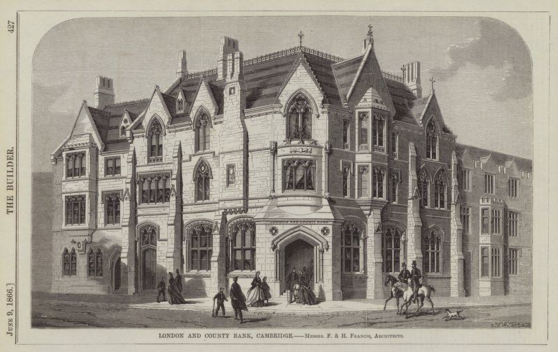 Banca di Londra e della Contea, Cambridge, Architetti Messrs F e H Francis da English School