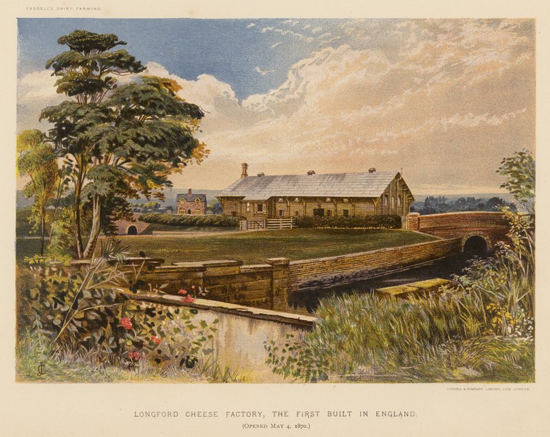 Fabbrica di formaggio di Longford, la prima costruita in Inghilterra, aperta il 4 maggio 1870 da English School