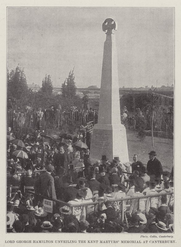 Lord George Hamilton svela il Memoriale dei Martiri del Kent a Canterbury (incisione) da English School