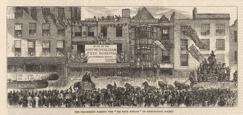 Giorno del Lord Mayor: La processione passa davanti a Sir Paul Pindar da English School