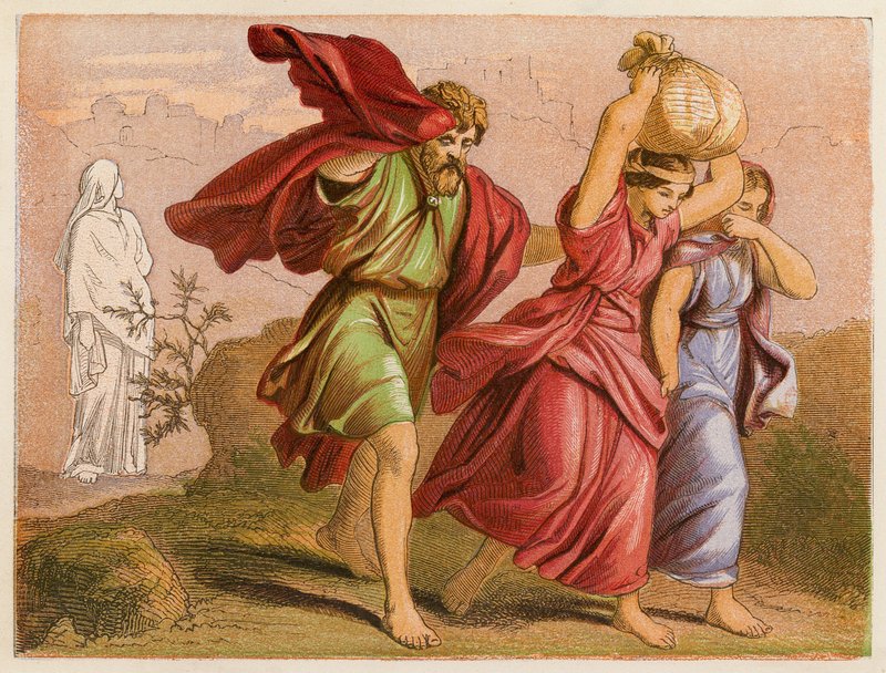 La fuga di Lot da Sodoma (litografia a colori) da English School