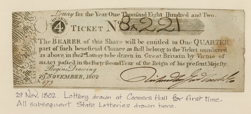Prima estrazione della lotteria alla Coopers Hall, 29 novembre 1802 da English School